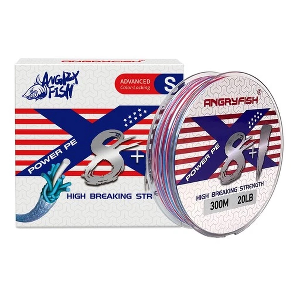 8+1 Braided Fishing Line, Red White Blue Camo, 30LB, 328 Yards